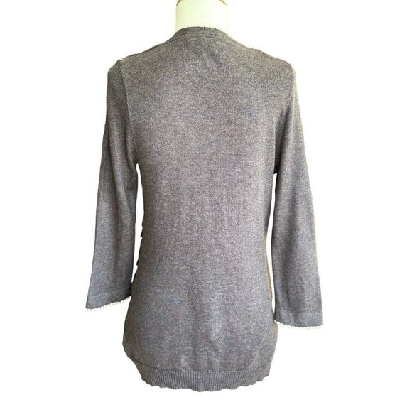 Anthropologie Sparrow Brown Scalloped 3/4-Sleeve Snap Closure Cardigan Sz M - Picture 4 of 12